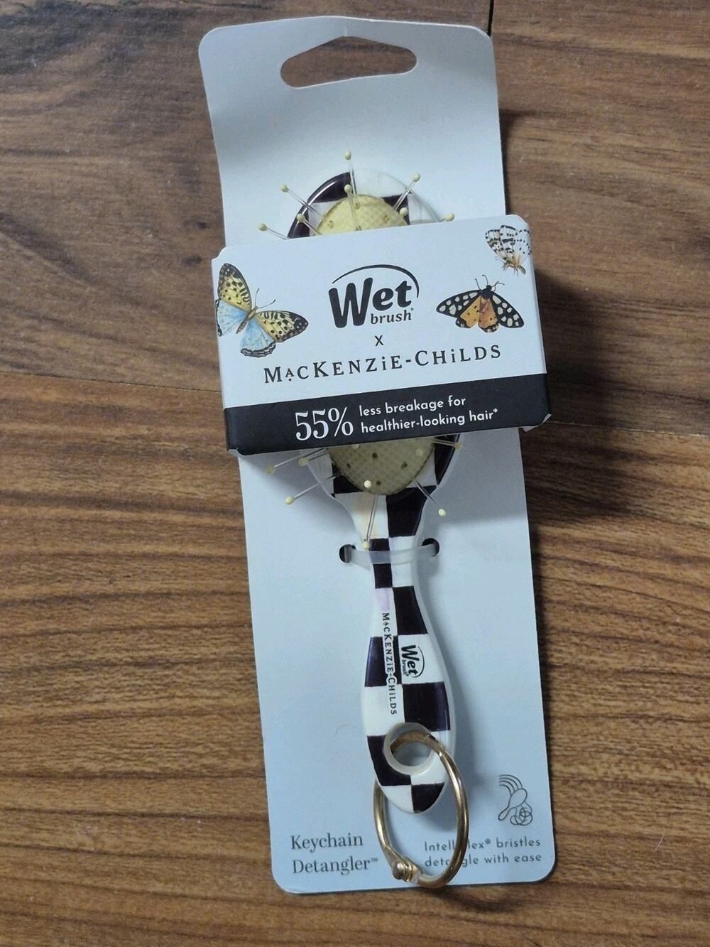Mackenzie Childs Wet Brush Keychain Detangler Hair Brush Courtly Check BB